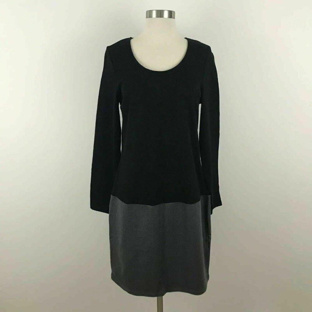 YEST Dress Women Size 6 Black Gray Drop Waist Long‎ Sleeve Scoop Neck NWT